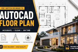 convert PDF, sketch or image to autocad floor plan and cad drawing