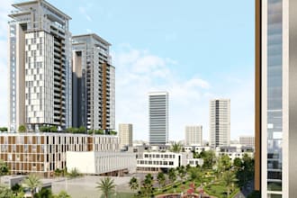 retrofit contemporary residential complex,building apartment,urban living render