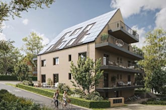 design 3d photorealistic exterior, sustainable housing, multiple balconies, cgi