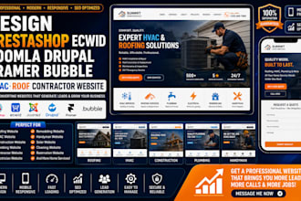 design prestashop ecwid joomla drupal framer bubble hvac roof contractor website