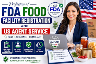 handle fda food facility registration and US agent service