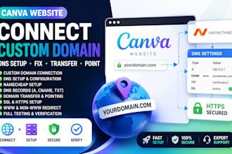 connect canva website custom domain dns setup fix transfer point namecheap hosti