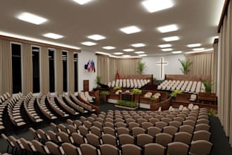 design modern church interior and exterior with 3d rendering