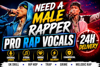 record male rap vocals, write uk drill lyrics and ghostwriter rap songs