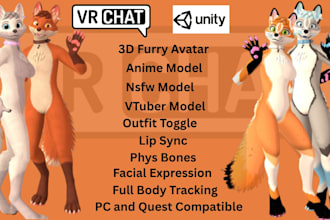 create a custom furry vrchat avatar unity anime 3d model vr vrc avatar 3d vtuber