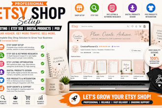 etsy shop ebay listing etsy SEO digital products pod  shop setup digital planner