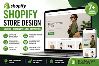 design a modern shopify store, shopify website, or shopify dropshipping store