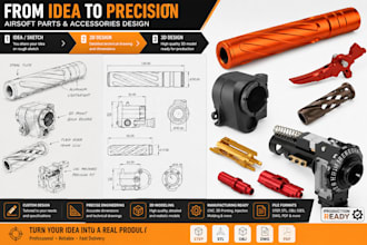 design custom airsoft part and accessories 3d cad product and manufacturing file