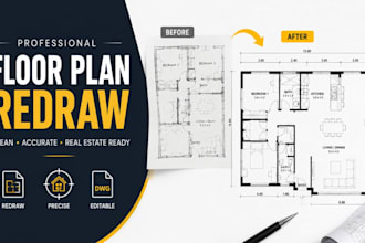 redraw floor plans into professional autocad drawings for real estate
