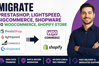 migrate prestashop lightspeed bigcommerce shopware to woocommerce shopify store