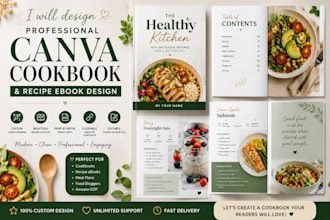 design a professional canva cookbook, recipe book, and cooking ebook