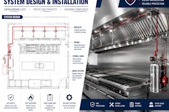 draw commercial kitchen hood layout and fire suppression system design