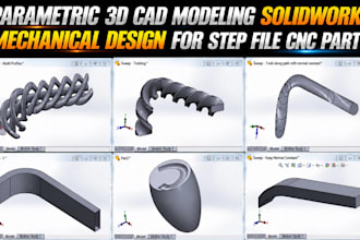 parametric 3d cad modeling solidworks mechanical design for step file cnc parts