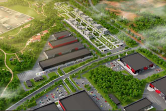 construct industrial site plan,3d urban park,warehouse exterior landscape render