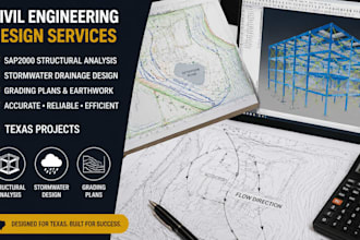 design civil engineering sap2000 stormwater drainage grading plans texas