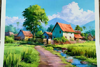 paint a watercolor and gouache landscape illustration