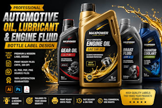 design automotive oil, lubricant, and engine fluid bottle labels