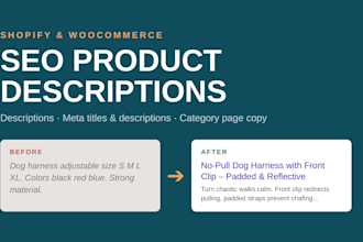 write SEO product descriptions, meta tags and category copy for shopify