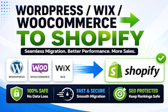 wordpress to shopify, woocommerce to shopify store or wix to shopify