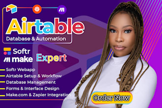 build custom airtable database, airtable softr client portal, CRM automations