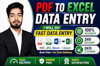 convert PDF to excel, jpg to excel and do fast data entry in 24h