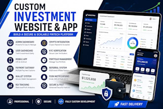 develop an investment website app with admin panel
