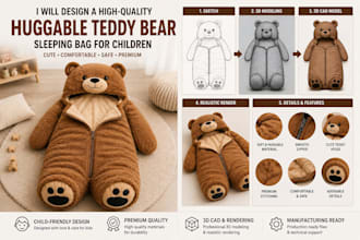 design3d cad high quality huggable teddy bear sleeping bag for children