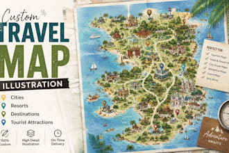 design custom tourist travel map illustration for cities resorts and destination