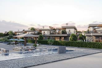 do backyard and resort landscape design, 3d render for pool, patio garden design