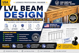 design lvl beam calculations and structural plans for USA permits