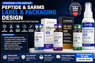 design peptide sarms supplement, vial, spray cosmetic label and packaging design