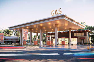do 3d gas station design, fuel depot, filling station, fuel tank layout