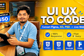 convert UI UX design to HTML CSS javascript website code