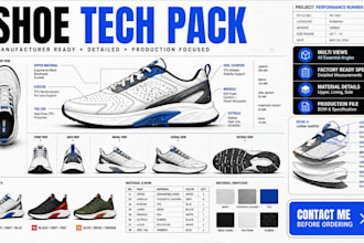 create manufacturer ready shoe tech pack for footwear and sneakers