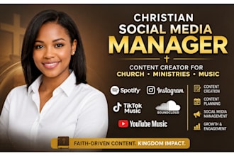 be christian social media manager, content creator for church, ministries, music