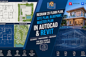 redraw 2d floor plan, site plan, blueprint, master plan in autocad and revit