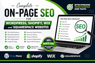 do complete on page SEO for wordpress, shopify, wix, and squarespace websites
