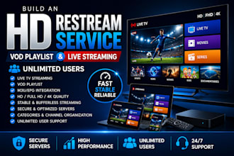 build an HD restream service,vod,playlist,live streaming unlimited user