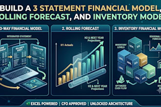 build 3 statement financial model, rolling forecast, and inventory model