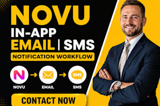 setup novu in app email sms notification workflow