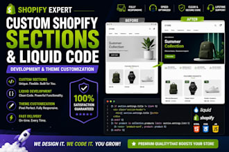 develop custom shopify sections, shopify liquid code and theme customization