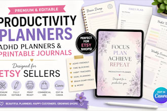 design premium adhd planners, productivity planners and journals for etsy