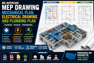 draw autocad mep drawing, mechanical plan, electrical drawing and plumbing plans