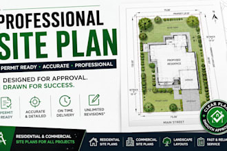 do architectural 2d floor plan, site plan, city permit in autocad, landscape