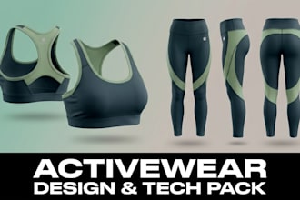 design activewear tech pack yoga gym fitness wear design with technical drawing