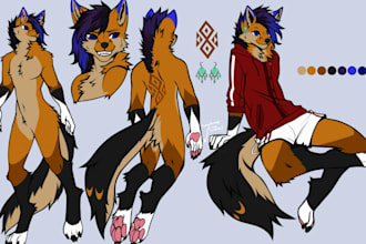 draw detailed furry art character design furry ref sheet furry commission oc
