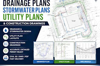 design drainage plans, stormwater plans, utility plans, and construction drawing