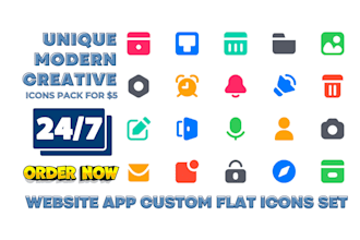 design unique, simple and modern custom flat icons set pack for website or app