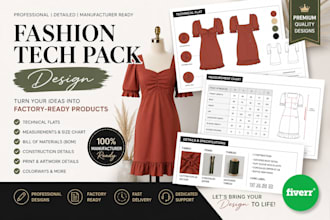creat factory ready fashion tech pack with technical flats