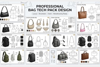 design your bagpack, handbag, bag, wallet and luggage and make a tech pack